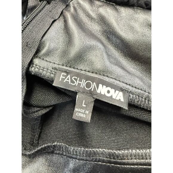 Fashion Nova Black Bandage Jumpsuit Tulle Detail Faux Leather Waistband L - Picture 10 of 12